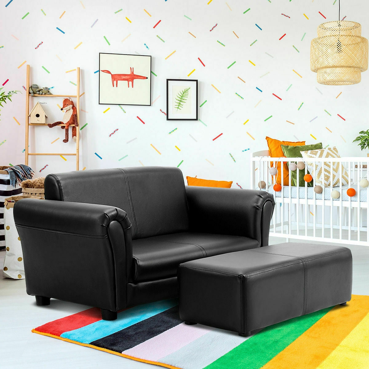 Sofá doble suave para niños con otomana