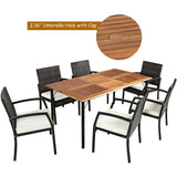 Juego de comedor de ratán acolchado de 7 piezas para patio con agujero para sombrilla
