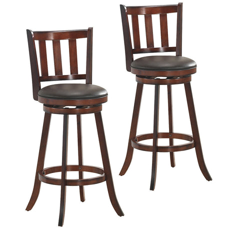 Juego de 2 Taburetes de Bar de Madera Giratorios 360 Grados a la Altura de la Encimera con Asiento Acolchado