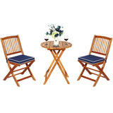 3 Pieces Patio Folding Bistro Set with Padded Cushion and Round Coffee Table-Navy