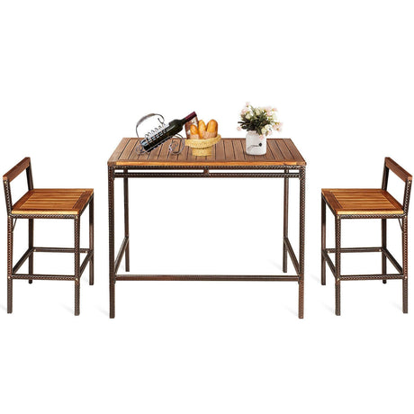 Juego de muebles de comedor de 3 piezas de ratán y mimbre para patio