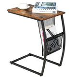 Mesa auxiliar en forma de C vintage con bolsillo lateral y estructura metálica