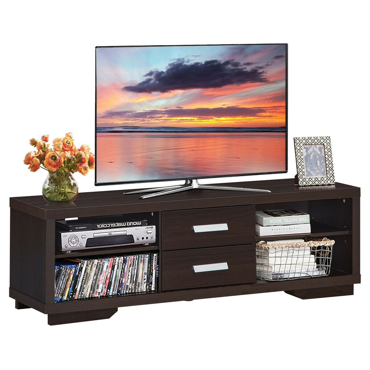Mueble de TV Moderno Centro de Entretenimiento con 2 Cajones y 4 Estantes Abiertos