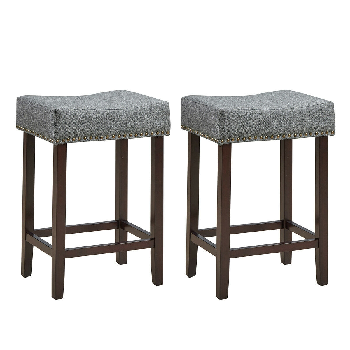 Juego de 2 taburetes de bar tipo silla de montar con cabezas de clavos, 61 cm de alto