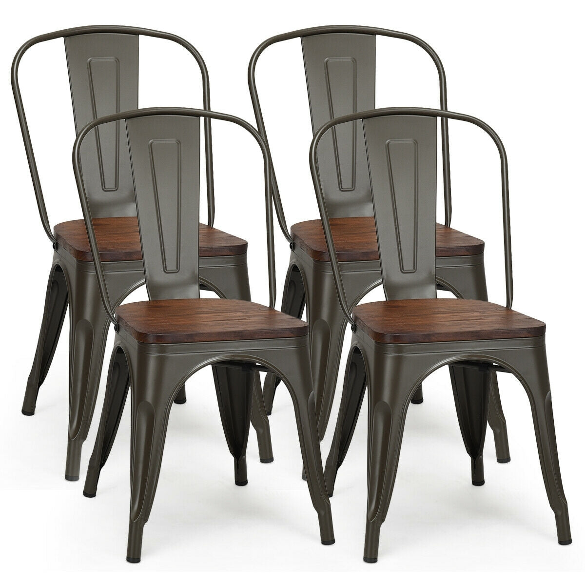 Juego de 4 sillas de comedor apilables de metal y madera de 18 pulgadas de alto