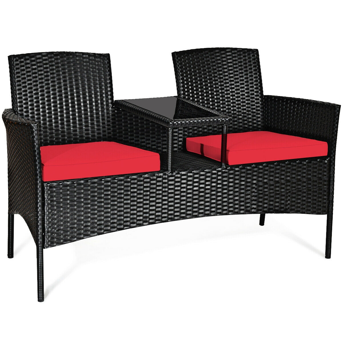 Juego de muebles de conversación para patio de mimbre con cojines extraíbles y mesa