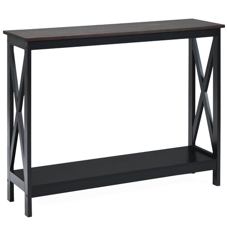 Mesa auxiliar de sofá de 2 niveles con diseño en X