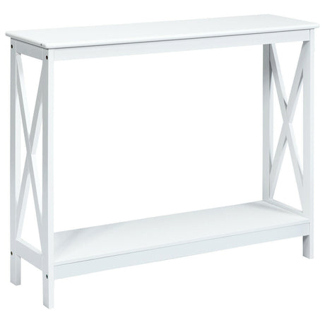 Mesa auxiliar de sofá de 2 niveles con diseño en X