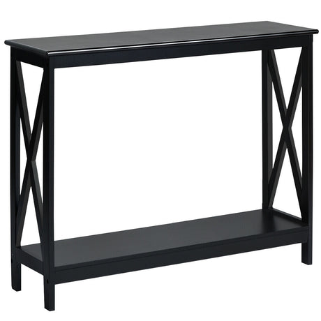 Mesa auxiliar de sofá de 2 niveles con diseño en X