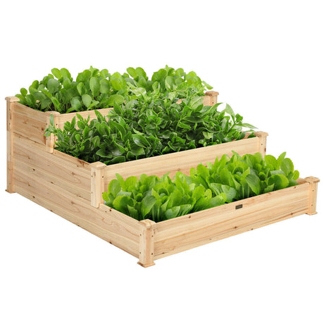 Cama de jardín elevada de madera de 3 niveles