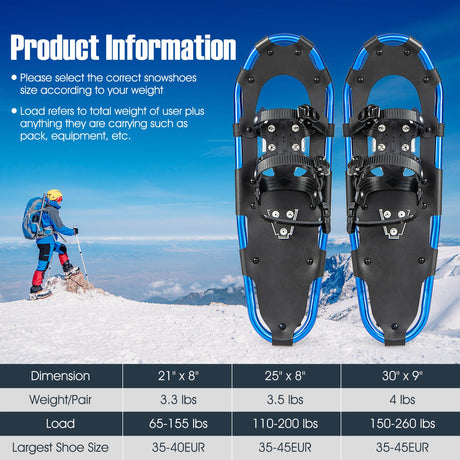 Raquetas de nieve de terreno ligero de 21/25/30 pulgadas con sistema de pivote flexible