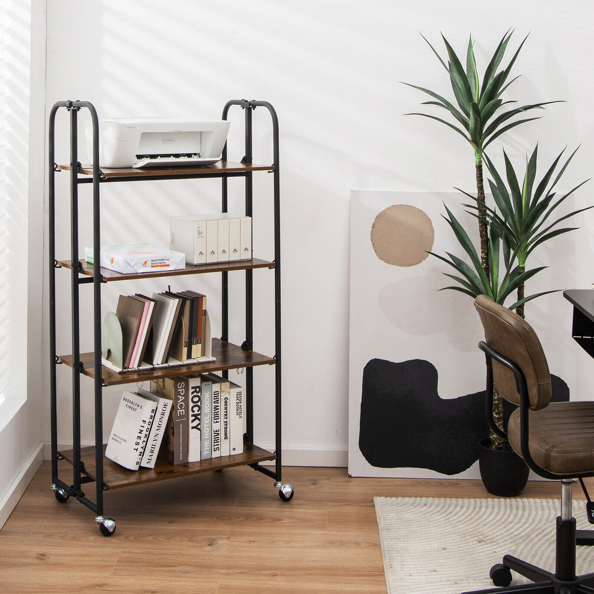 Carrito Plegable con Ruedas y Estantes de Almacenamiento para Cocina-4 Niveles