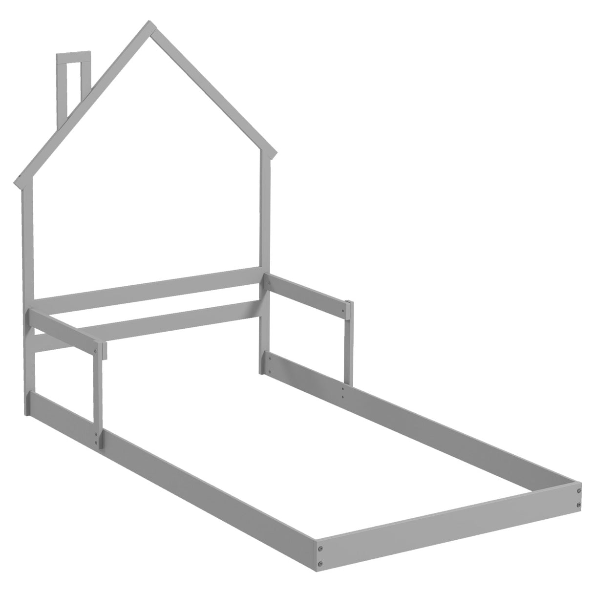Twin Size Floor Bed with Chimney and Headboard and Handrail