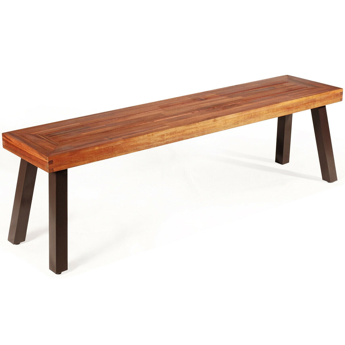 Banco de comedor de madera de acacia para patio con patas de acero