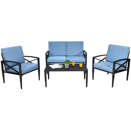 Juego de muebles de patio de 4 piezas con estructura de aluminio y sofá acolchado