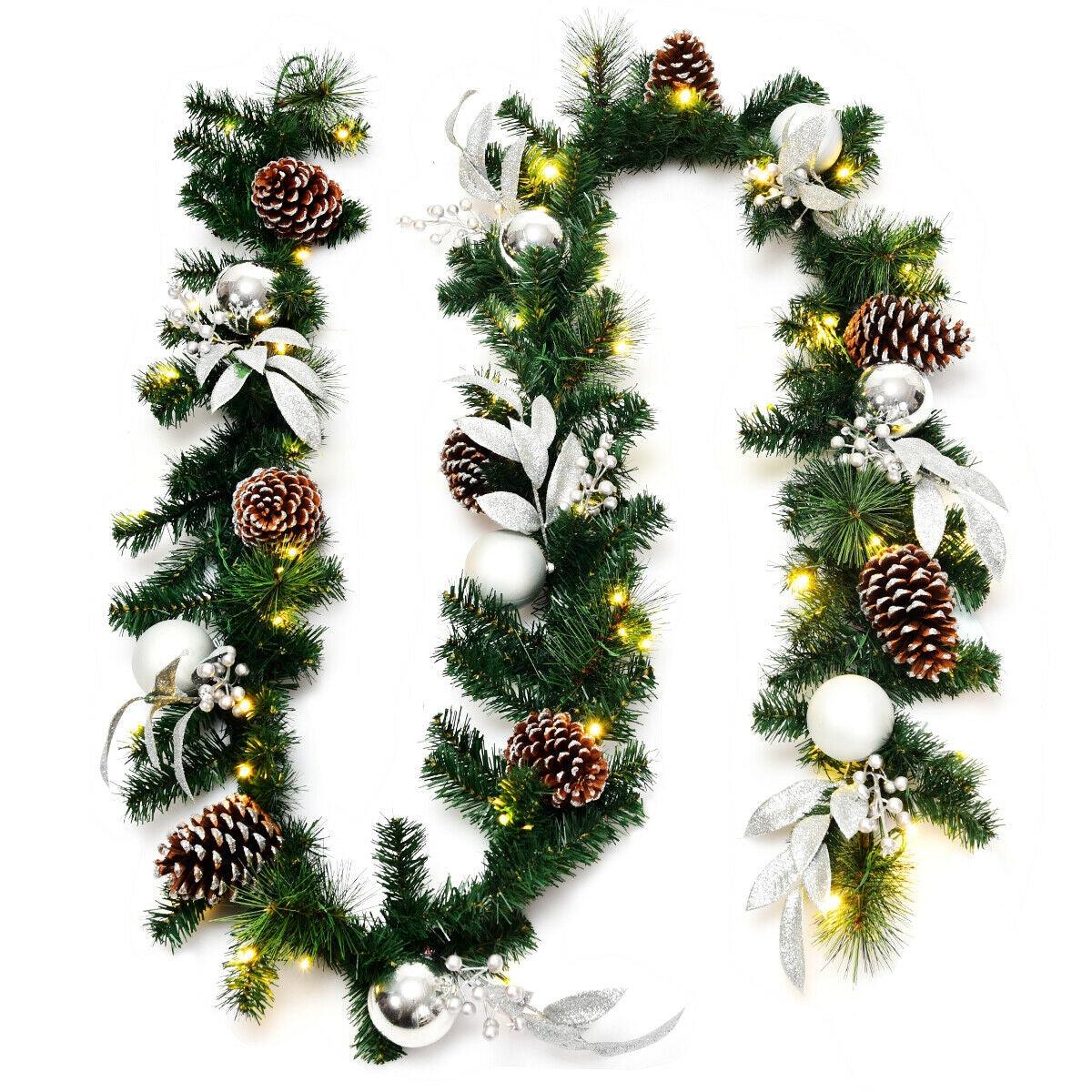 Guirnalda artificial preiluminada de Navidad de 9 pies con luces LED