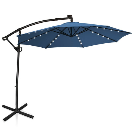 10 Feet 360° Rotation Solar Powered LED Patio Offset Umbrella without Weight Base-Gray