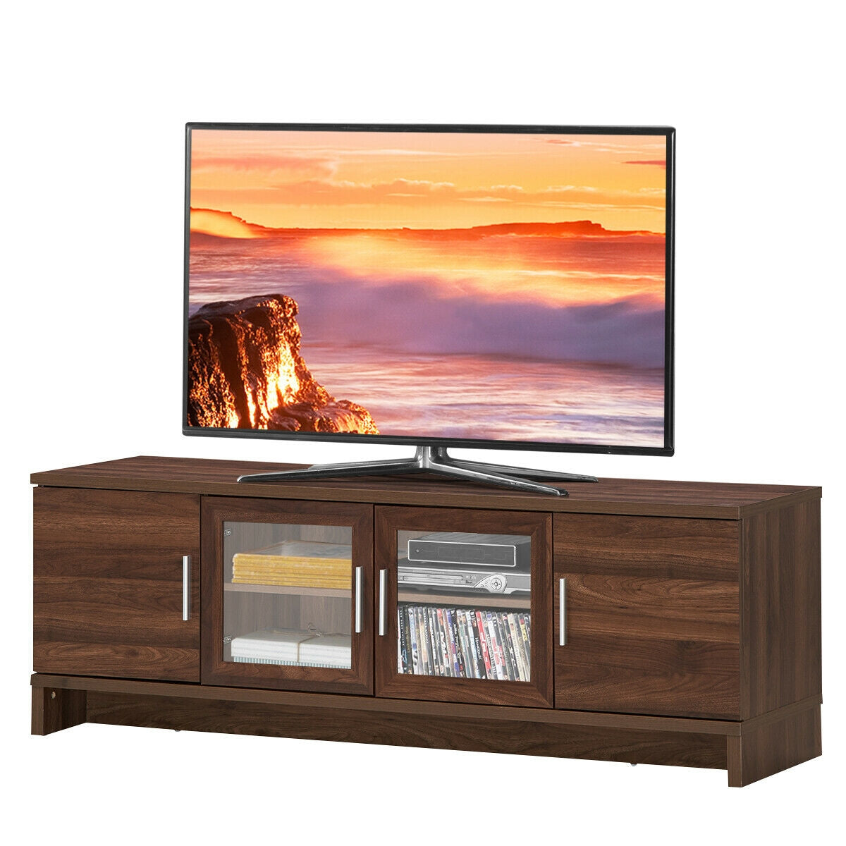 Mueble de TV para entretenimiento multimedia para televisores de hasta 70 pulgadas con estante ajustable-Nogal
