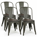 4 sillas de comedor metálicas apilables estilo Tolix con asiento de madera