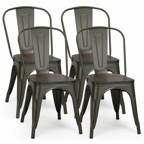 4 sillas de comedor metálicas apilables estilo Tolix con asiento de madera