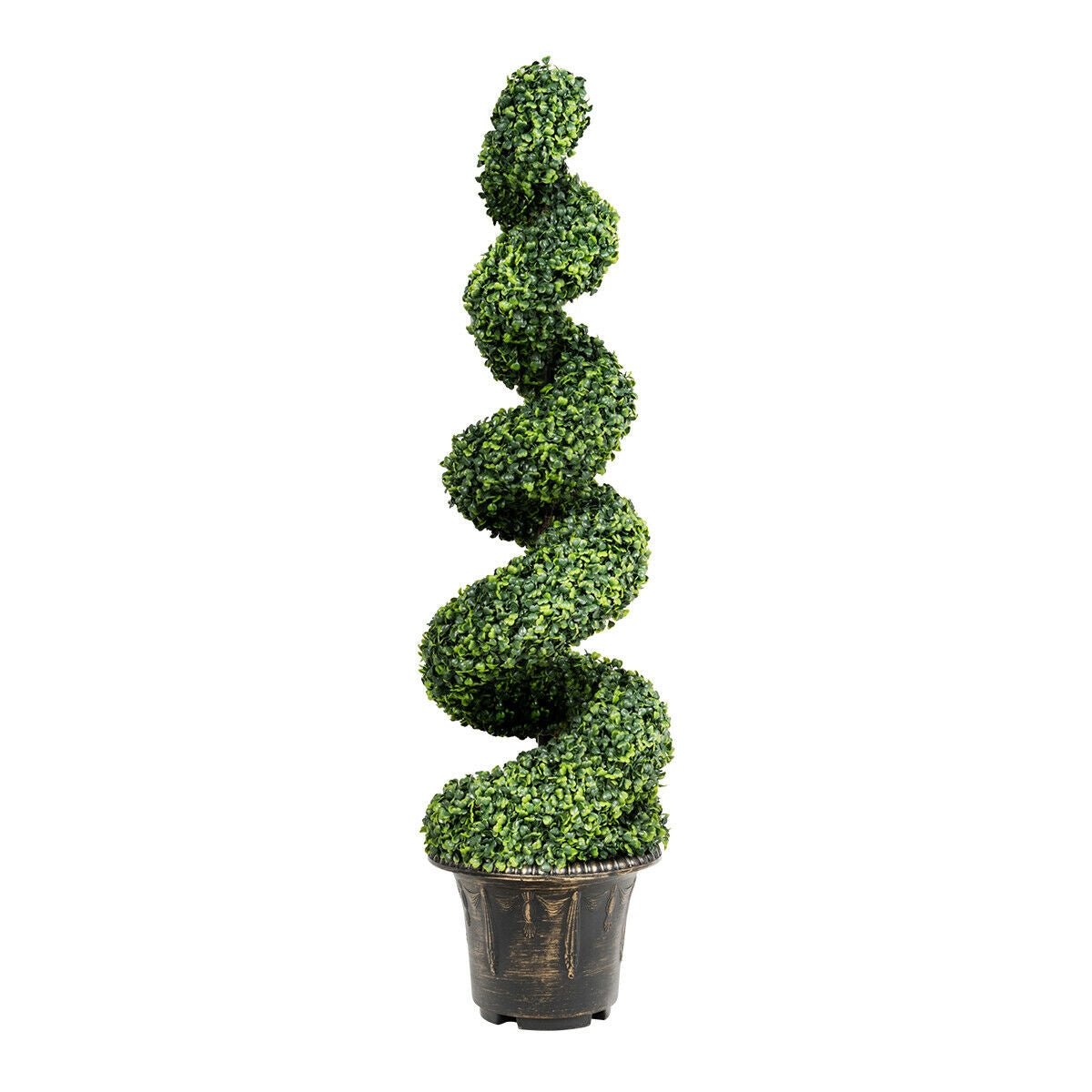 Árbol artificial de boj en espiral de 4 pies con hojas verdes