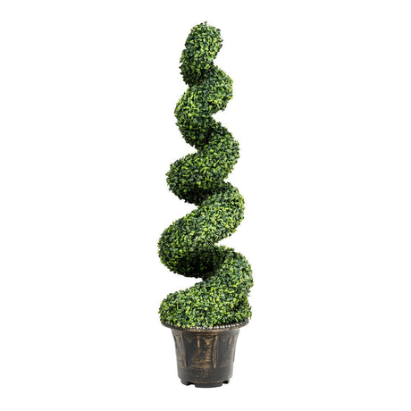 Árbol artificial de boj en espiral de 4 pies con hojas verdes