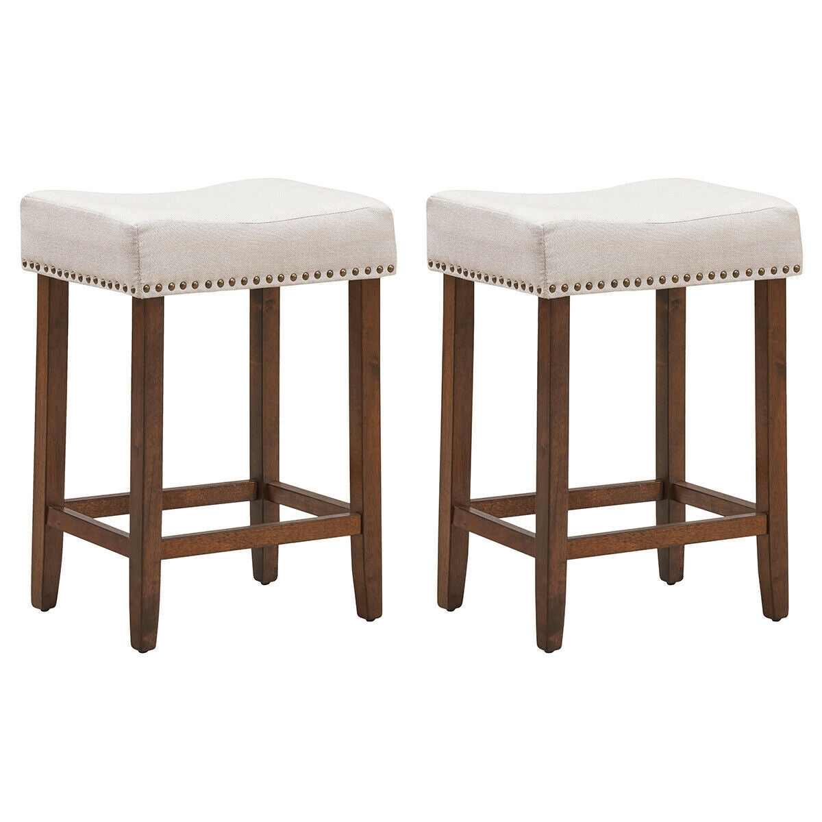 Juego de 2 taburetes de bar tipo silla de montar con cabezas de clavos, 61 cm de alto