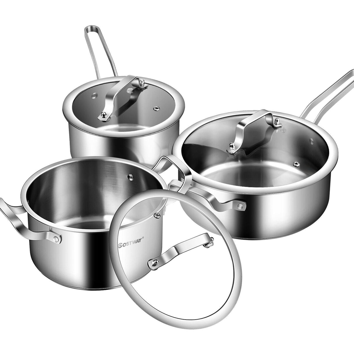 Juego de ollas de acero inoxidable de 6 piezas con mango de agarre cómodo