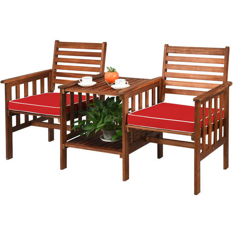 Juego de 3 piezas de mesa y sillas de patio para exteriores, loveseat de madera de acacia