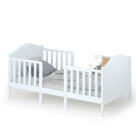 Cama convertible de madera 2 en 1 clásica para niños pequeños con 2 barandillas laterales para mayor seguridad