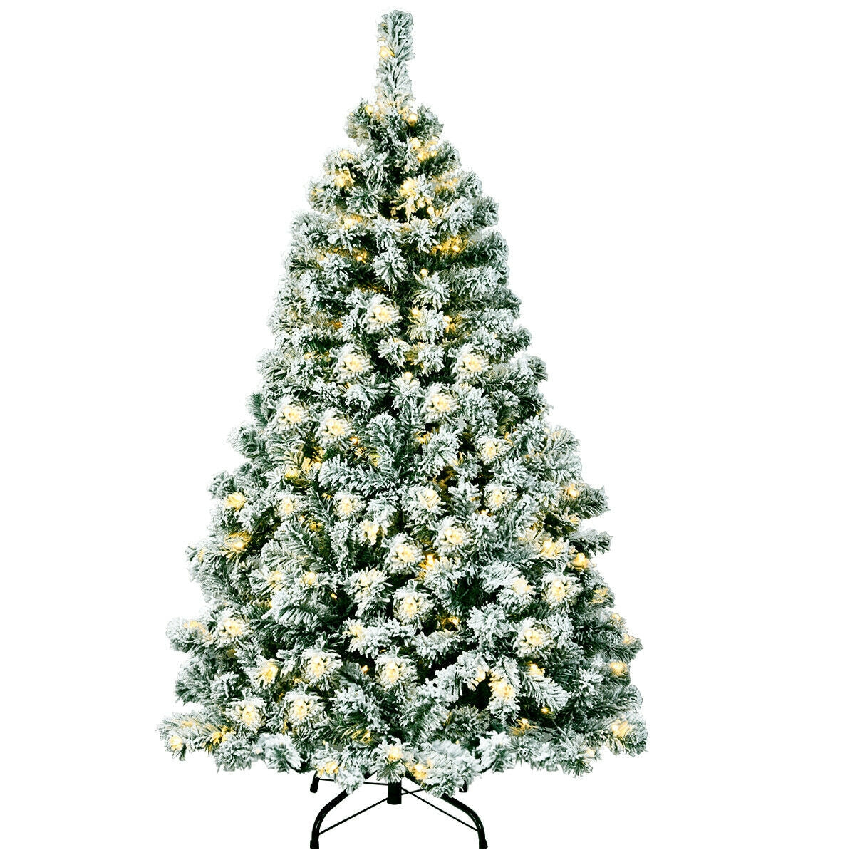 Árbol de Navidad artificial de 4.5 pies, preiluminado, con nieve y bisagras