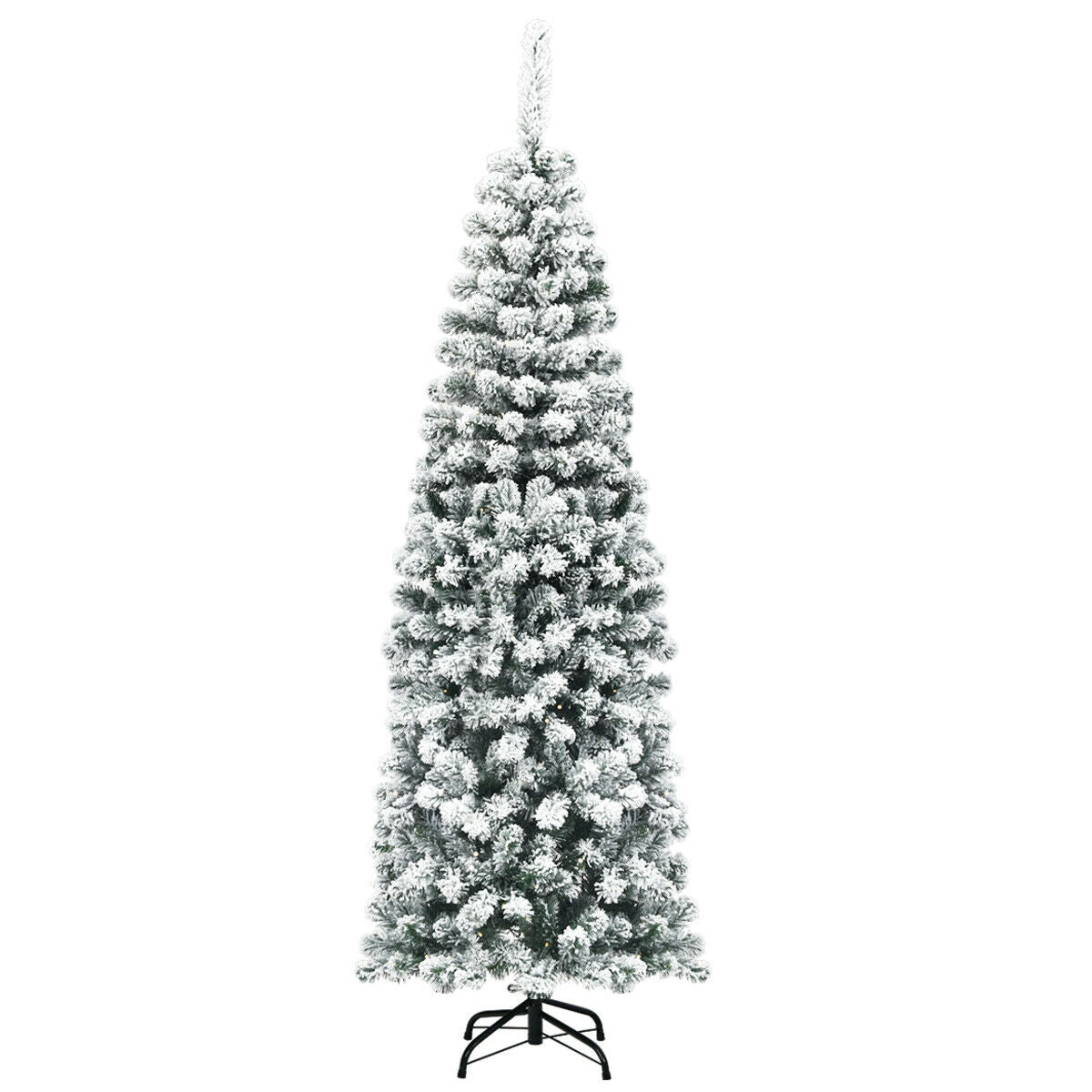 Árbol de Navidad artificial tipo lápiz con bisagras sin luces y efecto nevado, de 1.83 m (6 pies) con 500 puntas de rama