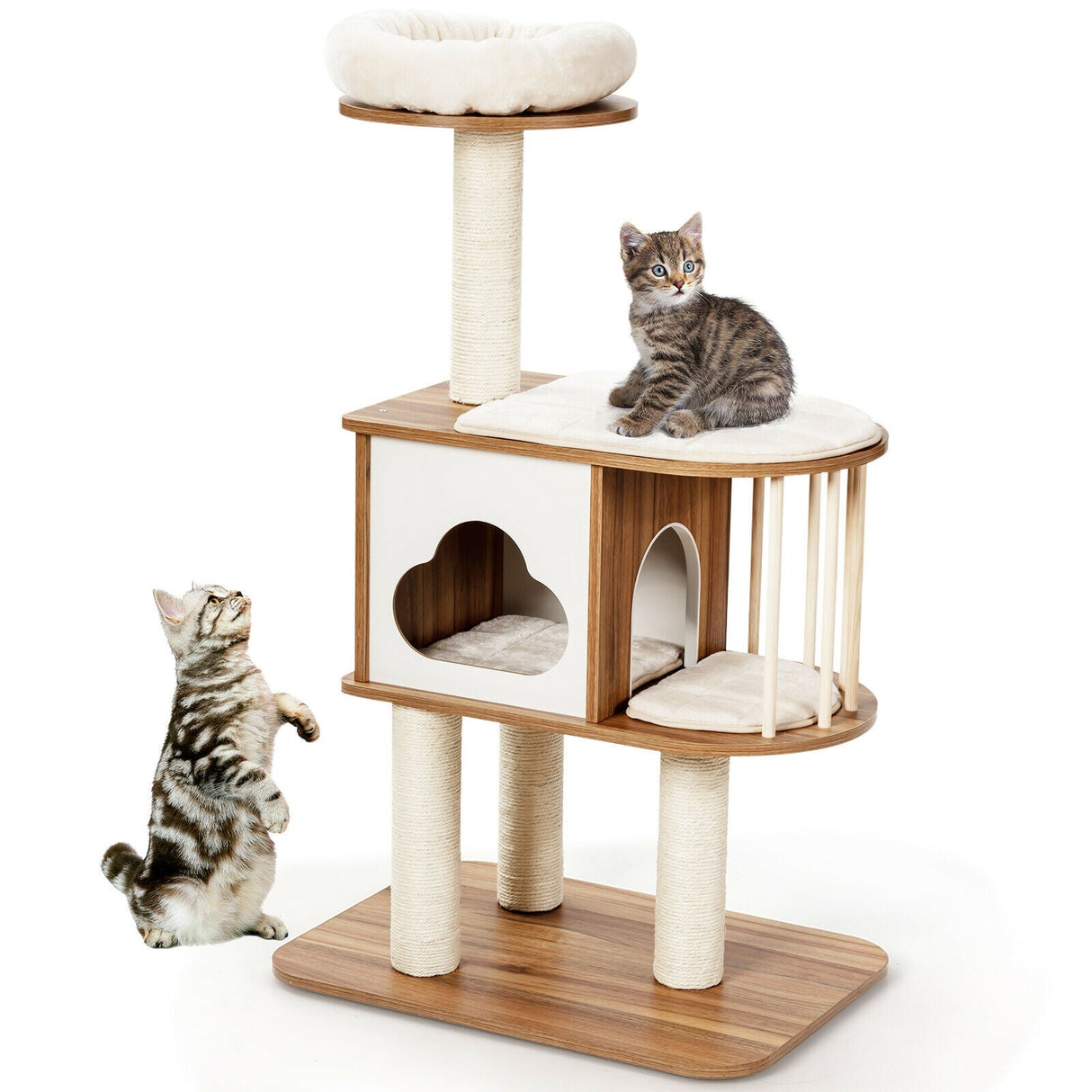 Árbol de actividades para gatos de madera de 46 pulgadas con plataforma y cojines