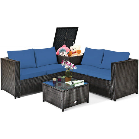 4 Pieces Outdoor Patio Rattan Furniture Set with