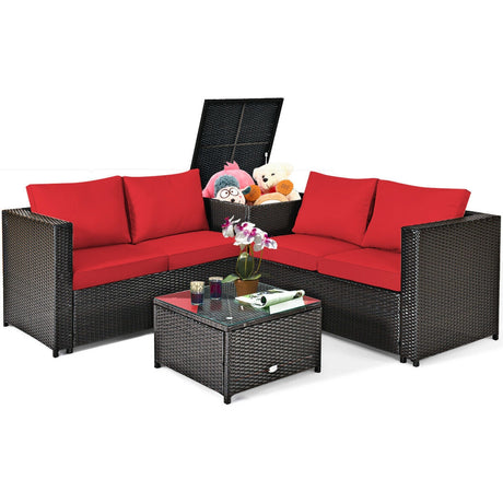4 Pieces Outdoor Patio Rattan Furniture Set with