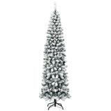 Árbol de Navidad artificial angosto de 2.28 m con bisagras, sin luces, efecto nieve y 641 puntas