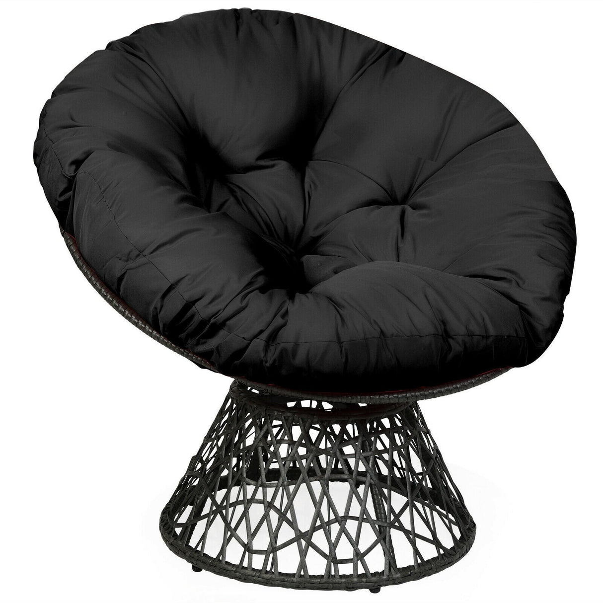 Sillón Papasan de Ratán Ergonómico Giratorio 360 Grados Cojín Suave para Jardín