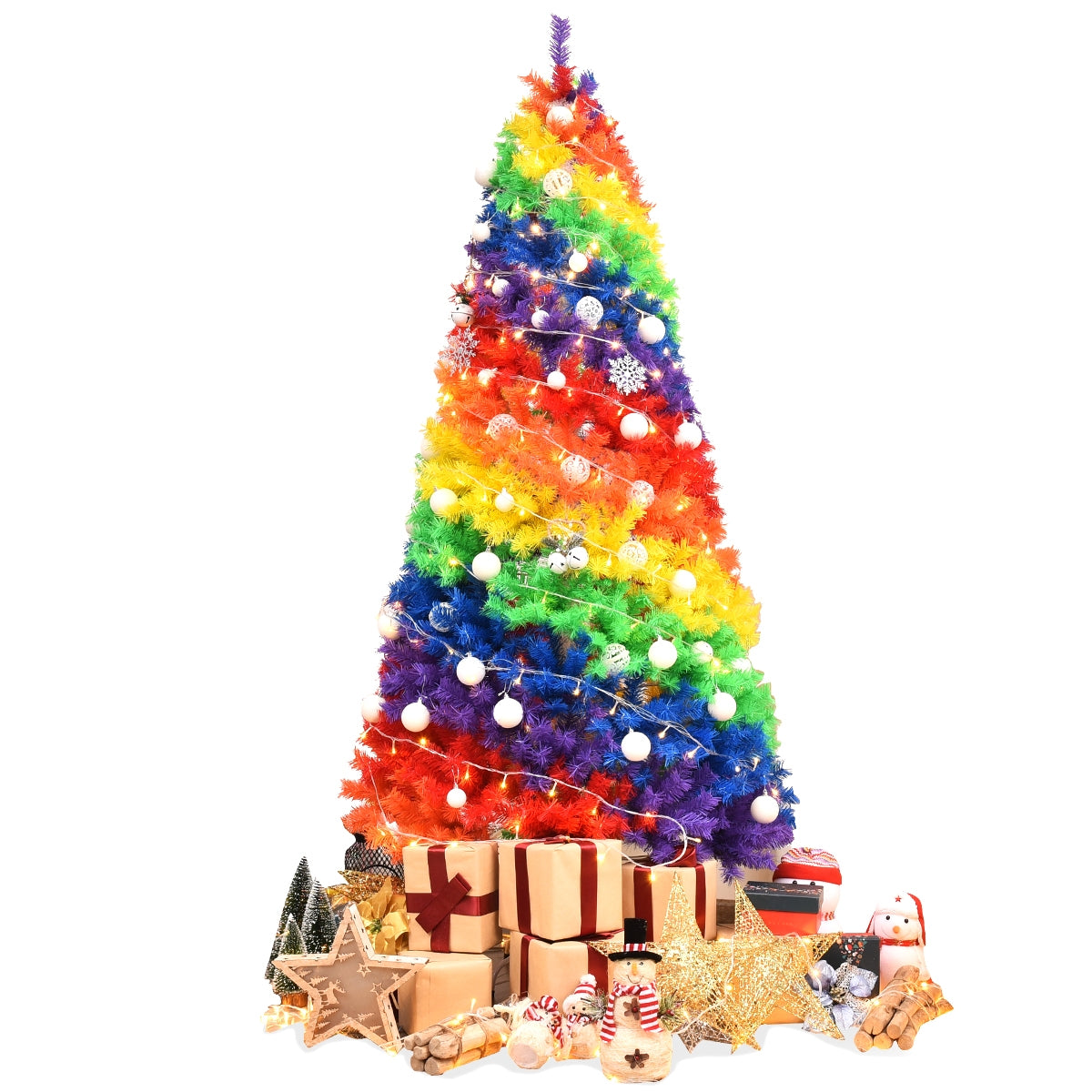 Árbol de Navidad tradicional artificial con bisagras de 2,1 m y base de metal