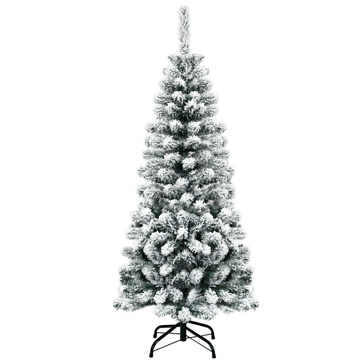 Árbol de Navidad artificial tipo lápiz con bisagras sin luz, cubierto de nieve, de 4.5 pies con 242 ramas