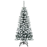 Árbol de Navidad artificial tipo lápiz con bisagras sin luz, cubierto de nieve, de 4.5 pies con 242 ramas