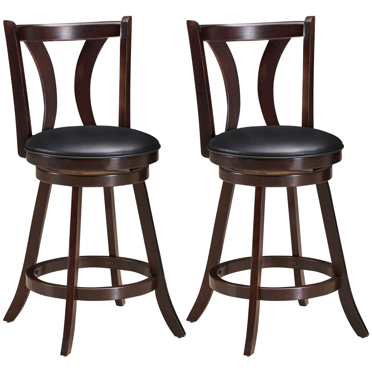 Juego de 2 taburetes giratorios de bar de 24 pulgadas de altura de mostrador, sillas de cocina y comedor con asiento de cuero acolchado
