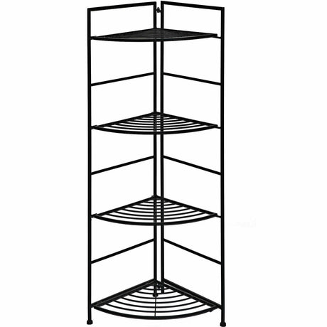 Estantería plegable metálica de 4 niveles para plantas, almacenamiento, estante abierto, expositor de esquina