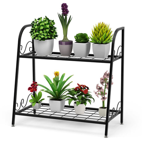 Soporte metálico de 2 niveles para plantas de patio