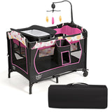 Corral de bebé portátil convertible 3 en 1 con caja de música, ruedas y frenos