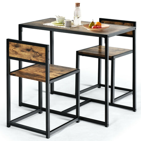Juego de comedor de 3 piezas, mesa compacta y 2 sillas con estructura metálica para espacios pequeños