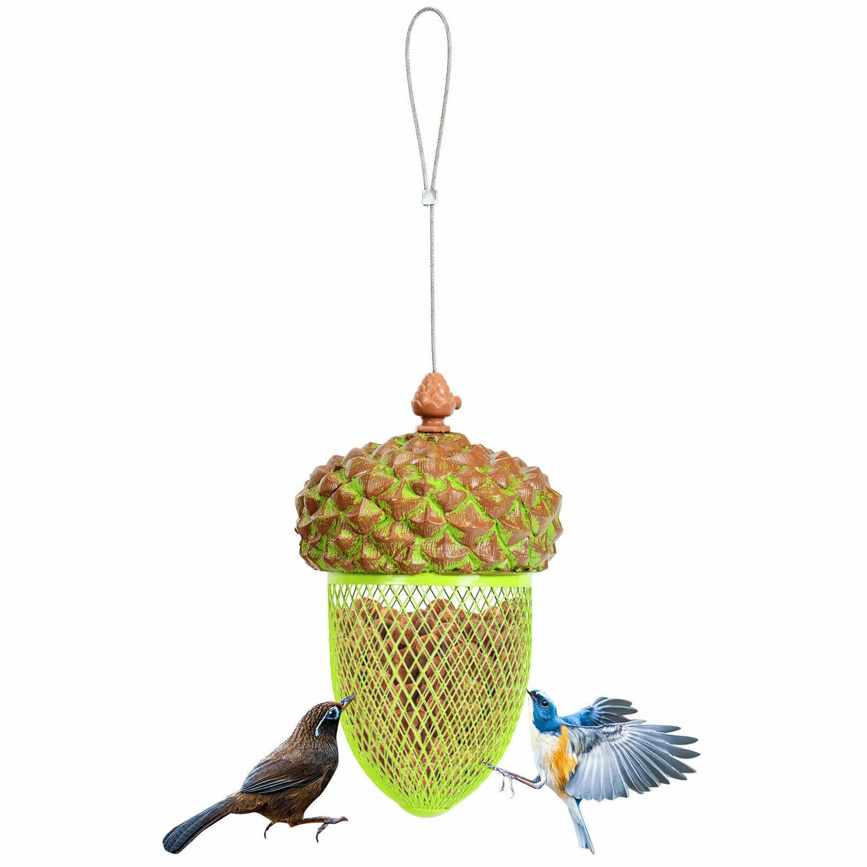 Comedero de ardilla de metal para pájaros silvestres, dispensador de comida colgante para jardín y patio - Marrón