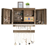 Vintage Wood Wall Mounted Jewelry Organizer with Barn Door-Brown