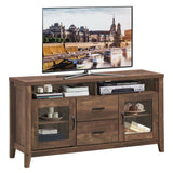 Mueble para TV retro de madera con cajones y puertas de cristal templado