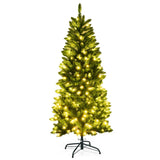 6 Feet PVC Hinged Pre-lit Artificial Fir Pencil Christmas Tree with 150 Lights