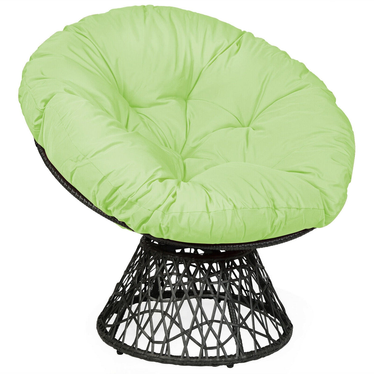 Sillón Papasan de Ratán Ergonómico Giratorio 360 Grados Cojín Suave para Jardín